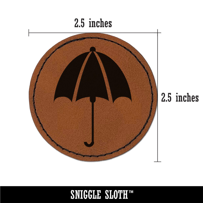 Rainy Day Umbrella Round Iron-On Engraved Faux Leather Patch Applique - 2.5"