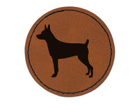 Rat Terrier Dog Solid Round Iron-On Engraved Faux Leather Patch Applique - 2.5"