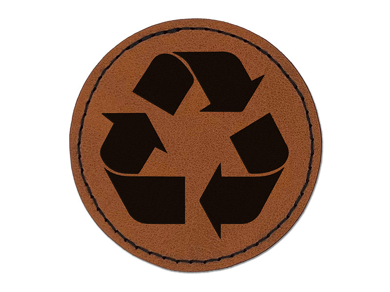 Recycle Symbol Solid Round Iron-On Engraved Faux Leather Patch Applique - 2.5"