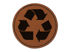 Recycle Symbol Solid Round Iron-On Engraved Faux Leather Patch Applique - 2.5"