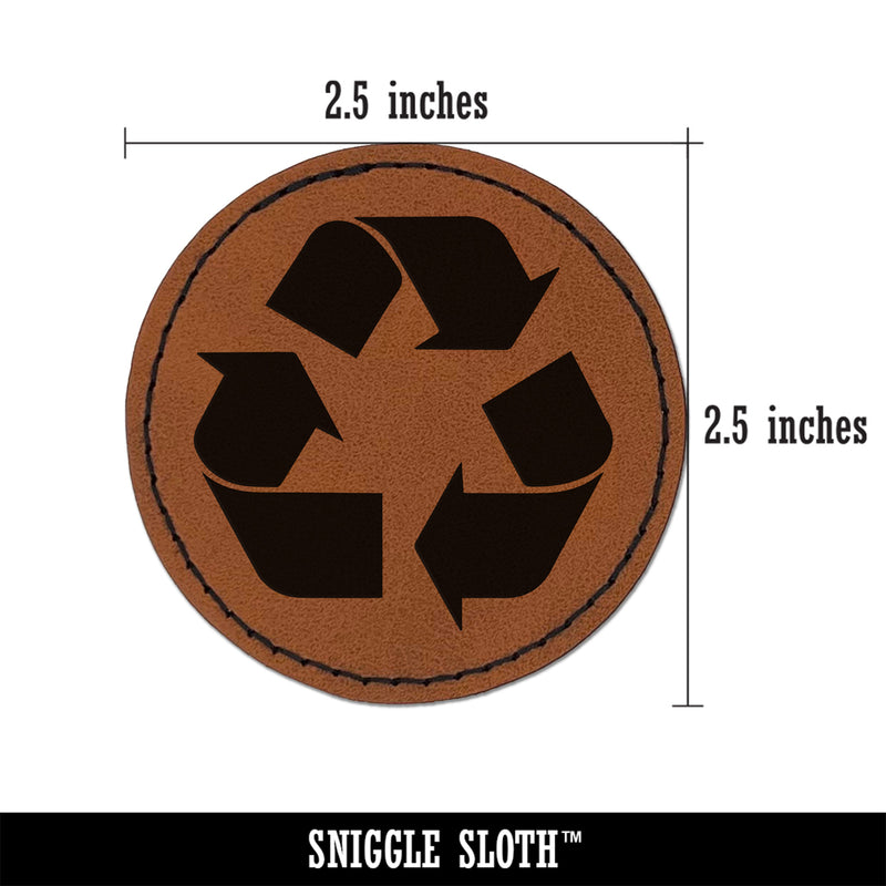 Recycle Symbol Solid Round Iron-On Engraved Faux Leather Patch Applique - 2.5"