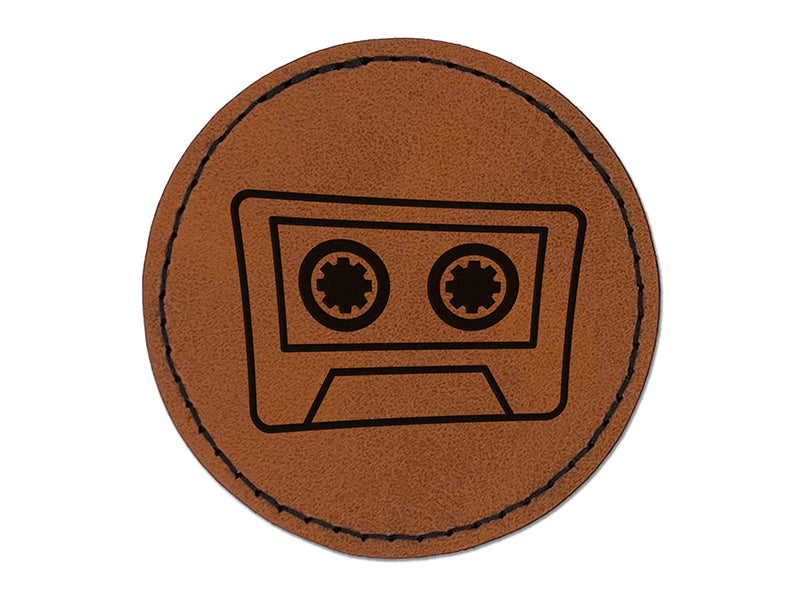 Retro Cassette Mix Tape Round Iron-On Engraved Faux Leather Patch Applique - 2.5"