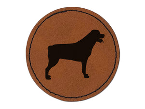 Rottweiler Dog Solid Round Iron-On Engraved Faux Leather Patch Applique - 2.5"