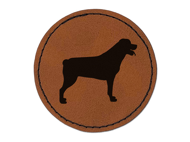Rottweiler Dog Solid Round Iron-On Engraved Faux Leather Patch Applique - 2.5"