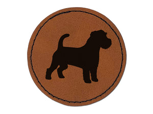 Rough Coated Jack Russell Terrier Parson Dog Solid Round Iron-On Engraved Faux Leather Patch Applique - 2.5"