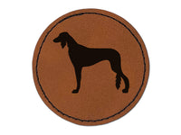 Saluki Dog Solid Round Iron-On Engraved Faux Leather Patch Applique - 2.5"