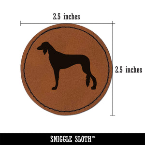 Saluki Dog Solid Round Iron-On Engraved Faux Leather Patch Applique - 2.5"