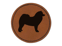 Samoyed Dog Solid Round Iron-On Engraved Faux Leather Patch Applique - 2.5"