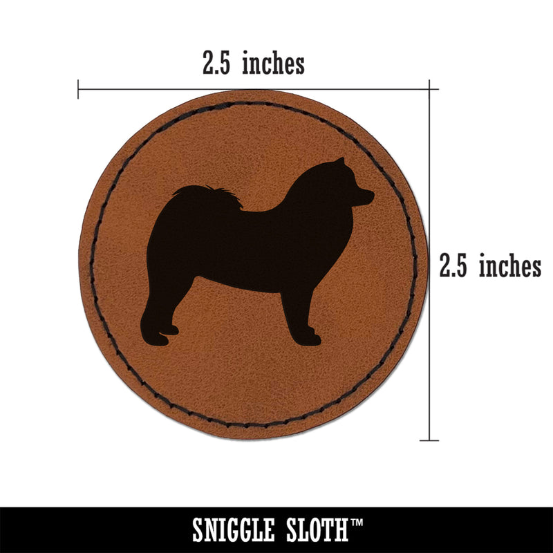 Samoyed Dog Solid Round Iron-On Engraved Faux Leather Patch Applique - 2.5"