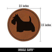 Scottish Terrier Scottie Dog Solid Round Iron-On Engraved Faux Leather Patch Applique - 2.5"