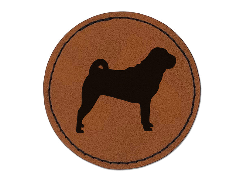 Shar-Pei Dog Solid Round Iron-On Engraved Faux Leather Patch Applique - 2.5"