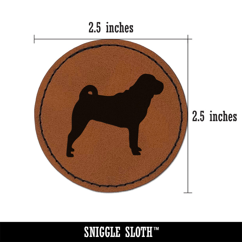 Shar-Pei Dog Solid Round Iron-On Engraved Faux Leather Patch Applique - 2.5"