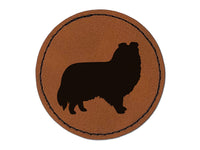 Shetland Sheepdog Sheltie Dog Solid Round Iron-On Engraved Faux Leather Patch Applique - 2.5"