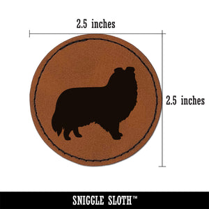 Shetland Sheepdog Sheltie Dog Solid Round Iron-On Engraved Faux Leather Patch Applique - 2.5"