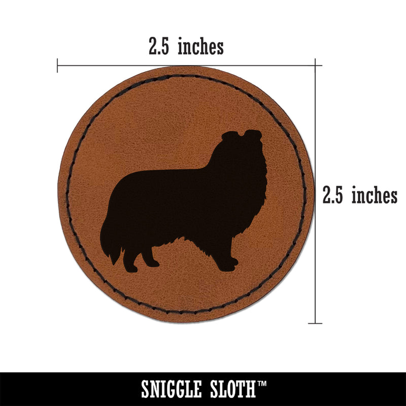 Shetland Sheepdog Sheltie Dog Solid Round Iron-On Engraved Faux Leather Patch Applique - 2.5"