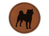Shiba Inu Dog Solid Round Iron-On Engraved Faux Leather Patch Applique - 2.5"