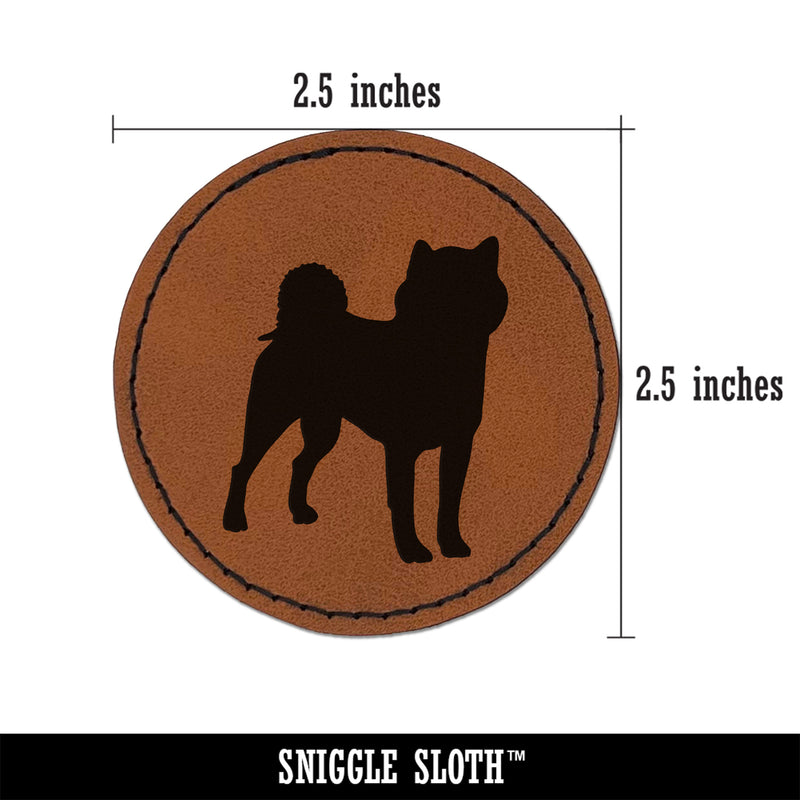 Shiba Inu Dog Solid Round Iron-On Engraved Faux Leather Patch Applique - 2.5"