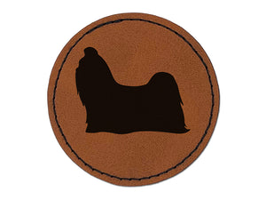 Shih Tzu Dog Solid Round Iron-On Engraved Faux Leather Patch Applique - 2.5"