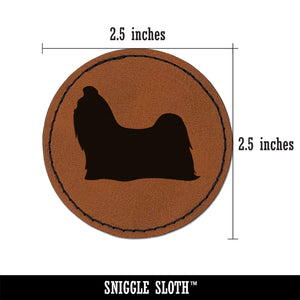Shih Tzu Dog Solid Round Iron-On Engraved Faux Leather Patch Applique - 2.5"