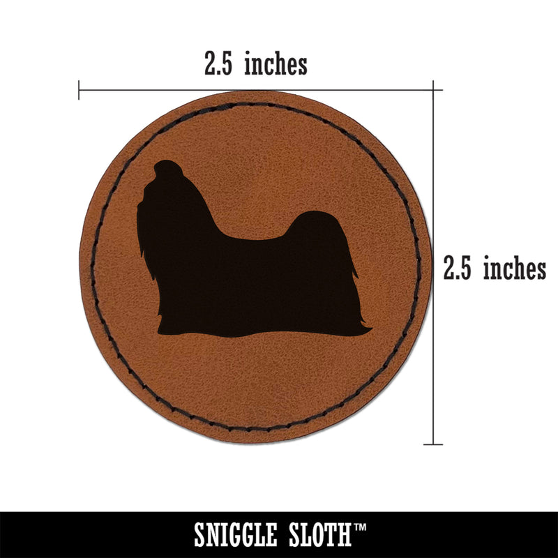 Shih Tzu Dog Solid Round Iron-On Engraved Faux Leather Patch Applique - 2.5"