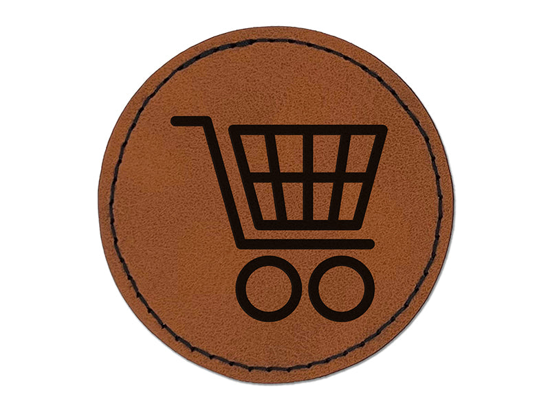 Shopping Cart Round Iron-On Engraved Faux Leather Patch Applique - 2.5"