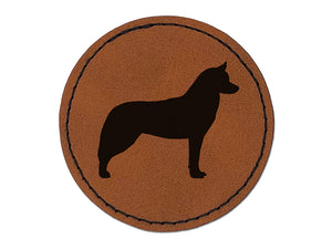 Siberian Husky Dog Solid Round Iron-On Engraved Faux Leather Patch Applique - 2.5"