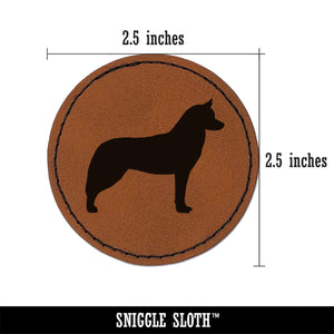 Siberian Husky Dog Solid Round Iron-On Engraved Faux Leather Patch Applique - 2.5"