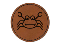 Silly Crab Round Iron-On Engraved Faux Leather Patch Applique - 2.5"