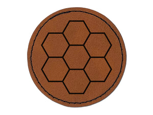 Simple Honeycomb Outline Round Iron-On Engraved Faux Leather Patch Applique - 2.5"