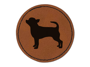 Smooth Coat Chihuahua Apple Head Dog Solid Round Iron-On Engraved Faux Leather Patch Applique - 2.5"