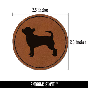 Smooth Coat Chihuahua Apple Head Dog Solid Round Iron-On Engraved Faux Leather Patch Applique - 2.5"
