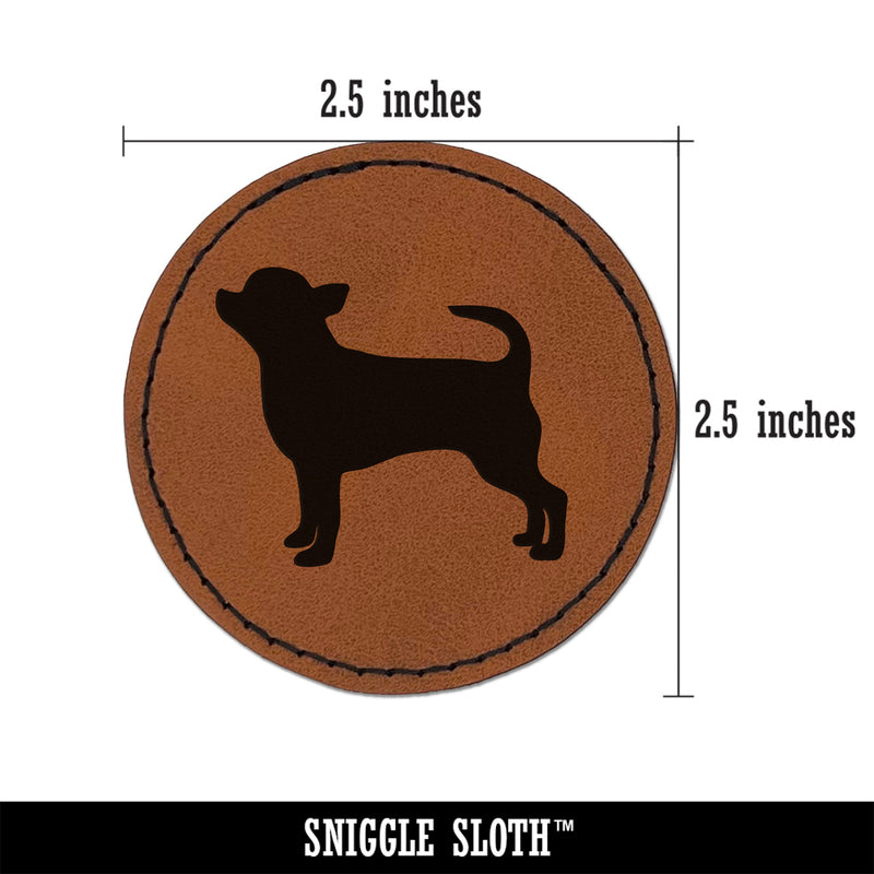 Smooth Coat Chihuahua Apple Head Dog Solid Round Iron-On Engraved Faux Leather Patch Applique - 2.5"