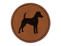 Smooth Fox Terrier Dog Solid Round Iron-On Engraved Faux Leather Patch Applique - 2.5"