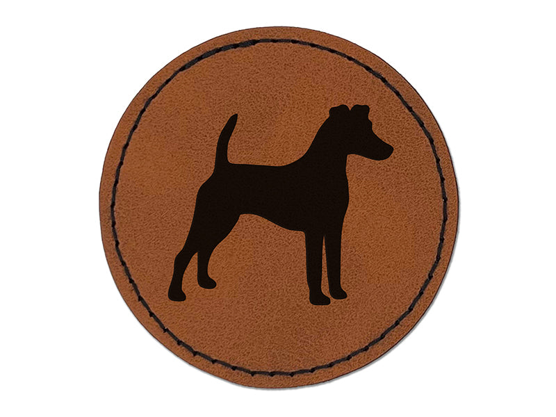 Smooth Fox Terrier Dog Solid Round Iron-On Engraved Faux Leather Patch Applique - 2.5"