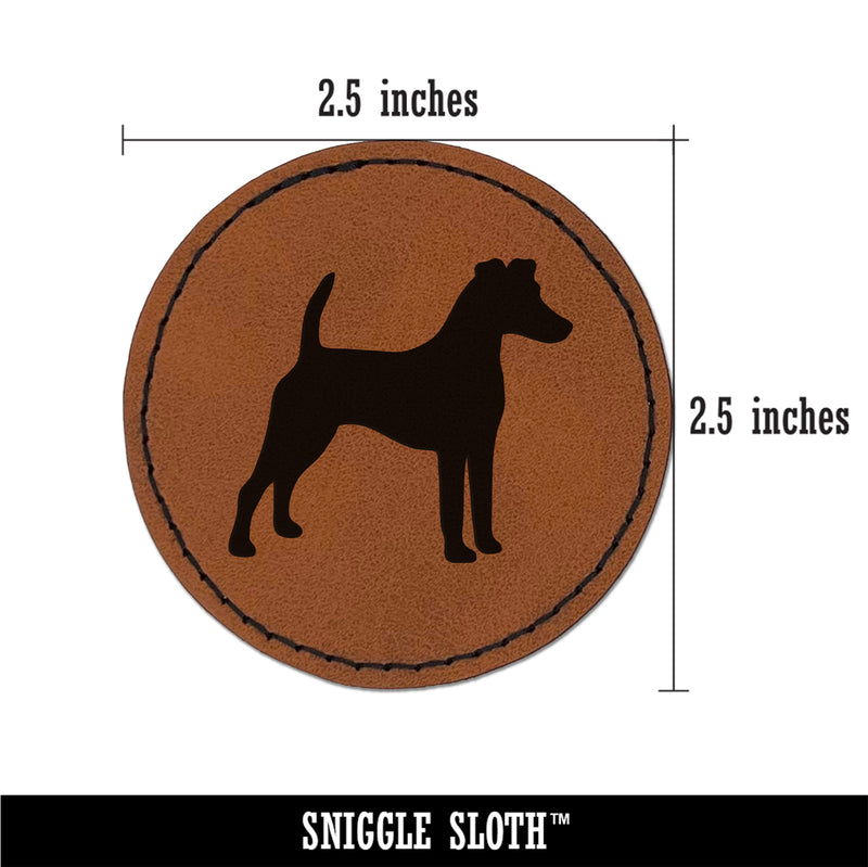 Smooth Fox Terrier Dog Solid Round Iron-On Engraved Faux Leather Patch Applique - 2.5"
