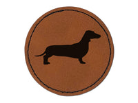 Smooth Haired Dachshund Dog Solid Round Iron-On Engraved Faux Leather Patch Applique - 2.5"