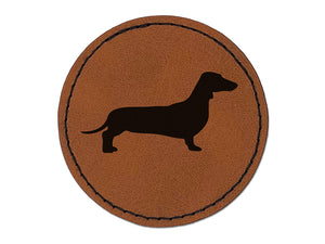 Smooth Haired Dachshund Dog Solid Round Iron-On Engraved Faux Leather Patch Applique - 2.5"