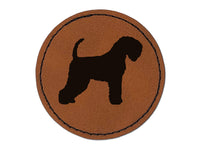 Soft Coated Wheaten Terrier Dog Solid Round Iron-On Engraved Faux Leather Patch Applique - 2.5"