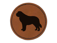 St Bernard Saint Dog Solid Round Iron-On Engraved Faux Leather Patch Applique - 2.5"