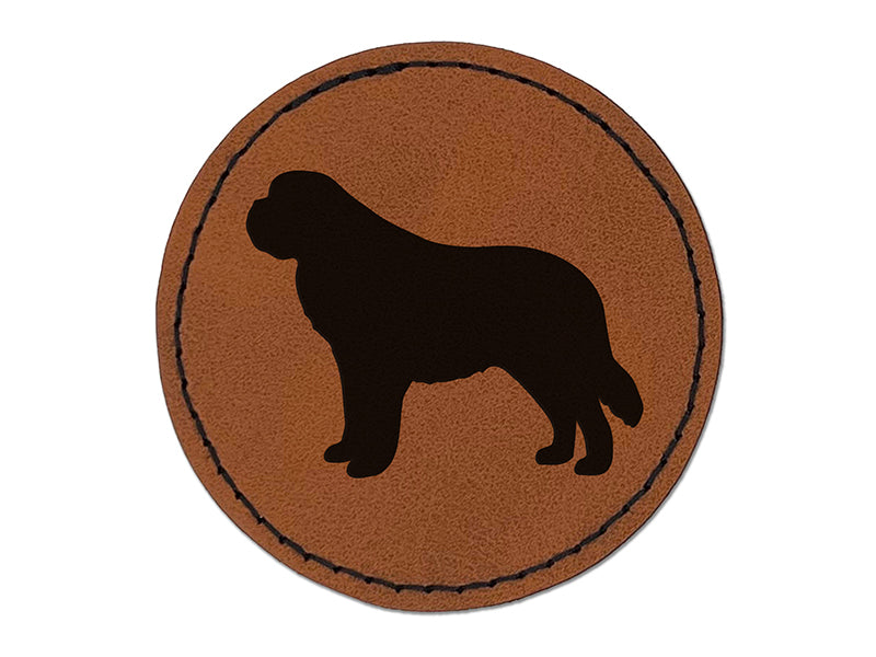 St Bernard Saint Dog Solid Round Iron-On Engraved Faux Leather Patch Applique - 2.5"