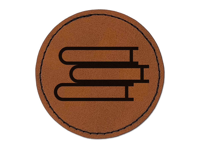 Stack of Books Reading Round Iron-On Engraved Faux Leather Patch Applique - 2.5"