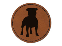 Staffordshire Bull Terrier Dog Solid Round Iron-On Engraved Faux Leather Patch Applique - 2.5"