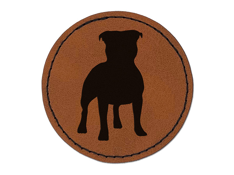 Staffordshire Bull Terrier Dog Solid Round Iron-On Engraved Faux Leather Patch Applique - 2.5"