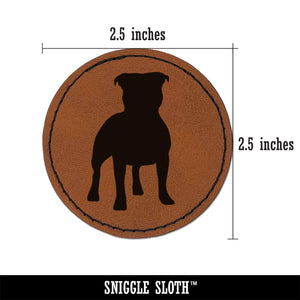 Staffordshire Bull Terrier Dog Solid Round Iron-On Engraved Faux Leather Patch Applique - 2.5"