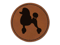 Standard Poodle Dog Solid Round Iron-On Engraved Faux Leather Patch Applique - 2.5"