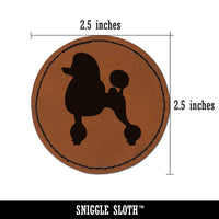 Standard Poodle Dog Solid Round Iron-On Engraved Faux Leather Patch Applique - 2.5"