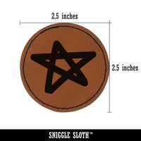 Star Doodle Round Iron-On Engraved Faux Leather Patch Applique - 2.5"