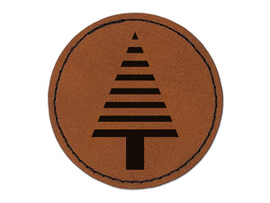 Striped Pine Woodland Tree Round Iron-On Engraved Faux Leather Patch Applique - 2.5"