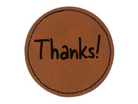 Thanks Fun Text Round Iron-On Engraved Faux Leather Patch Applique - 2.5"