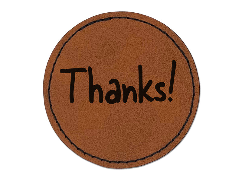 Thanks Fun Text Round Iron-On Engraved Faux Leather Patch Applique - 2.5"